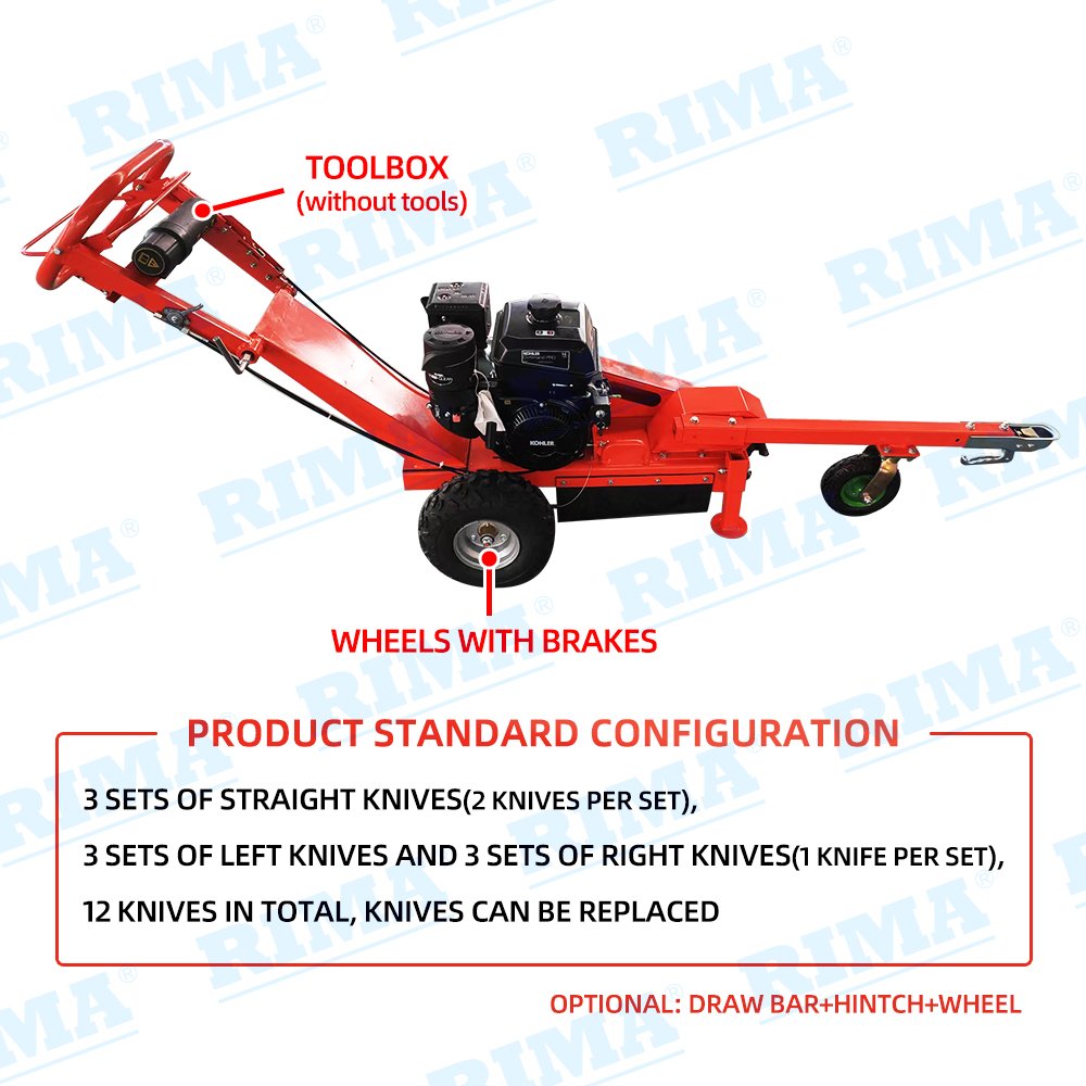 2025 New 15HP Stump Grinder with 12pcs Replaceable Blade Set Manual Start Drum Brake for Forestry Farming Forest Industries